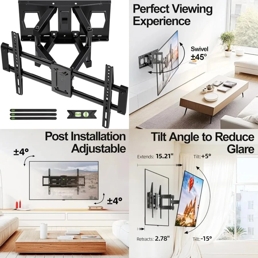 Full Motion Mount, UL Listed TV Wall Mount for Most 42-84 inch TVs, Holds up to 120lbs, Max VESA 600x400mm, Swivel TV Bracket with Dual Articulating Arms Tilt Rotation Fits 16" Wood Stud
Full Motion Mount, UL Listed TV Wall Mount for Most 42-84 inch TVs, Holds up to 120lbs, Max VESA 600x400mm, Swivel TV Bracket with Dual Articulating Arms Tilt Rotation Fits 16" Wood Stud