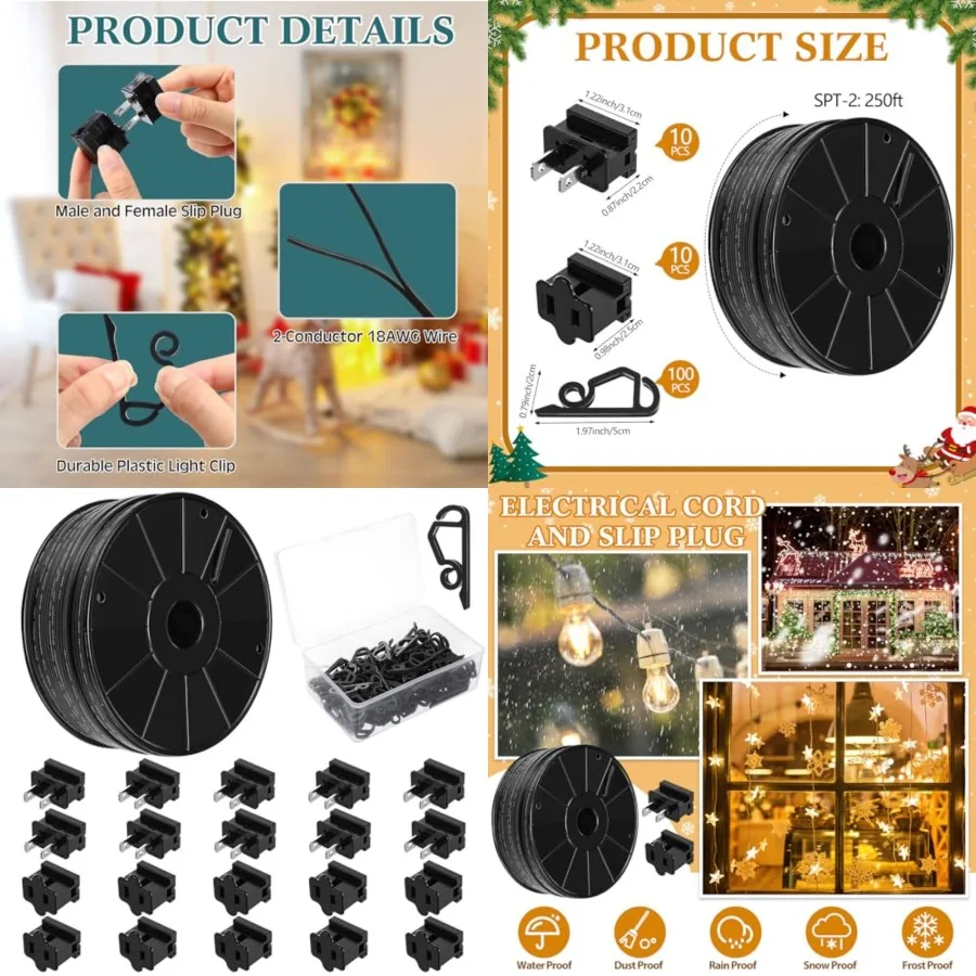 Pcs SPT-2 250Feet Christmas Electrical Wire with Female and Male Vampire Plugs and Light Clip Weatherproof 18awg 2-Conductor Wi
Pcs SPT-2 250Feet Christmas Electrical Wire with Female and Male Vampire Plugs and Light Clip Weatherproof 18awg 2-Conductor Wi