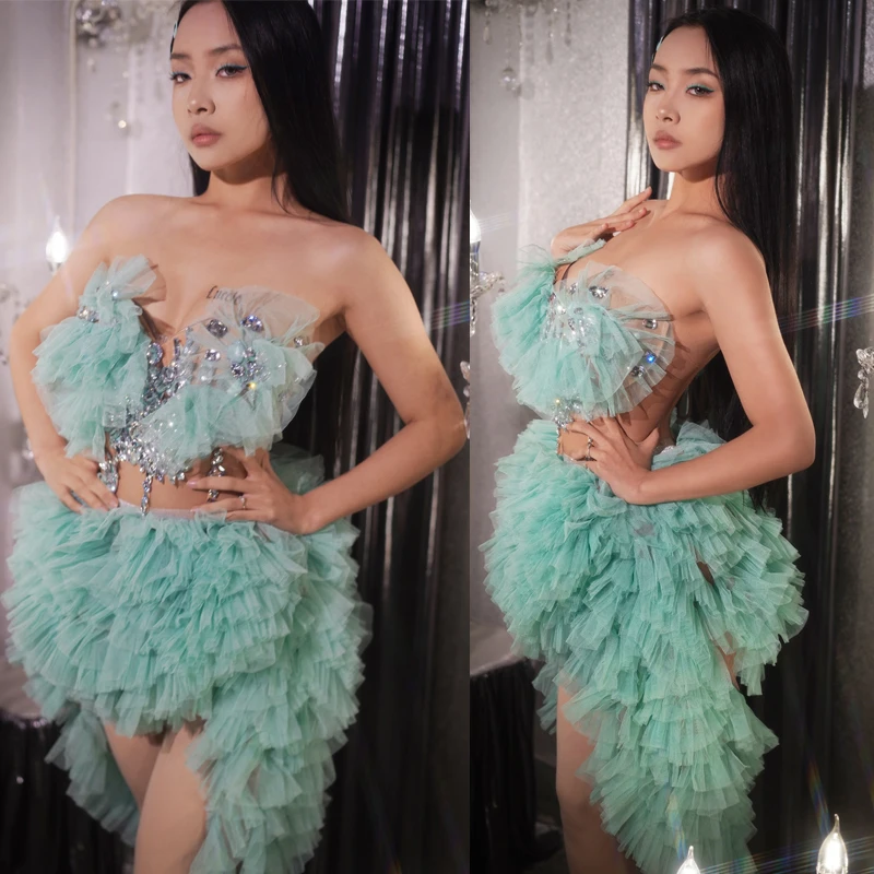 Drag Queen Costume Mint Green Rhinestones Top Irregular Skirt Sexy Perspective Evening Dresses Women Stage Rave Outfit XS6366
Drag Queen Costume Mint Green Rhinestones Top Irregular Skirt Sexy Perspective Evening Dresses Women Stage Rave Outfit XS6366
