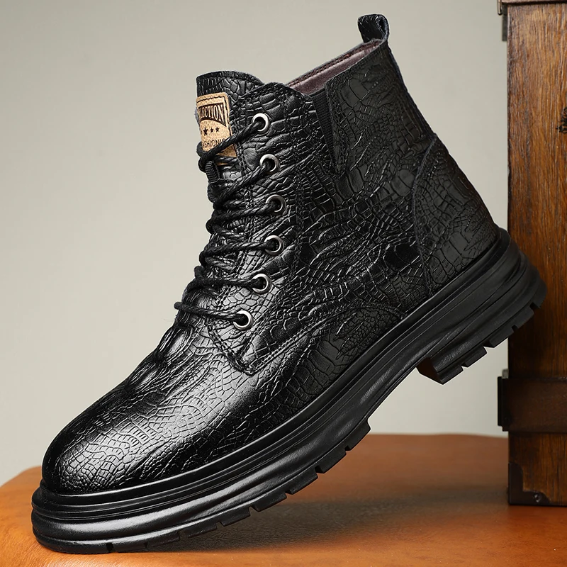 Crocodile patterned leather boots, new autumn lace up soft men's shoes, casual printed mid top comfortable youth motorcycle leat
Crocodile patterned leather boots, new autumn lace up soft men's shoes, casual printed mid top comfortable youth motorcycle leat