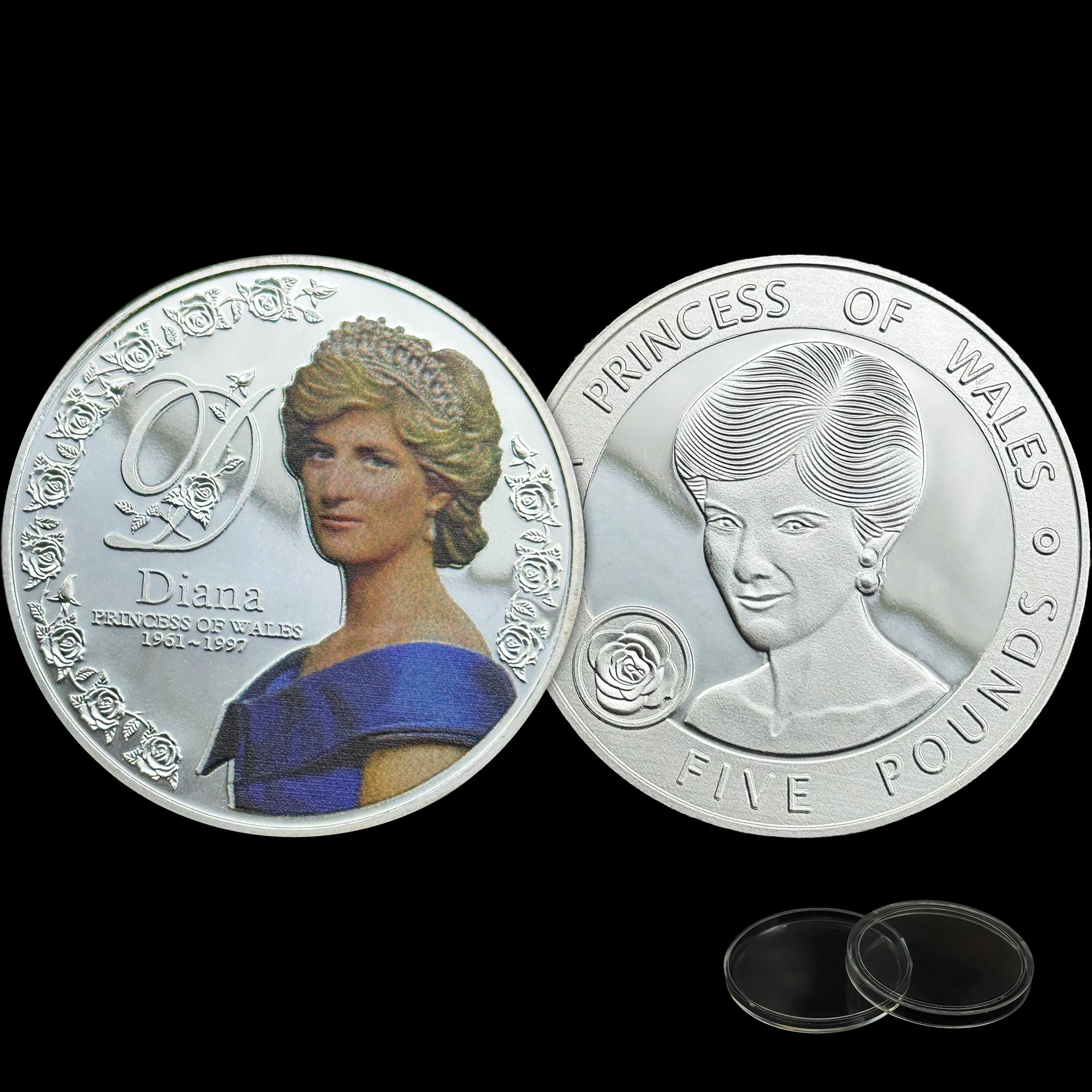UK 1961-1997 Queen Diana Silver Plated Commemorative Coin - Rose Love Crown Medal, £5 Craft Coin, Ideal Collection Gift 
UK 1961-1997 Queen Diana Silver Plated Commemorative Coin - Rose Love Crown Medal, £5 Craft Coin, Ideal Collection Gift