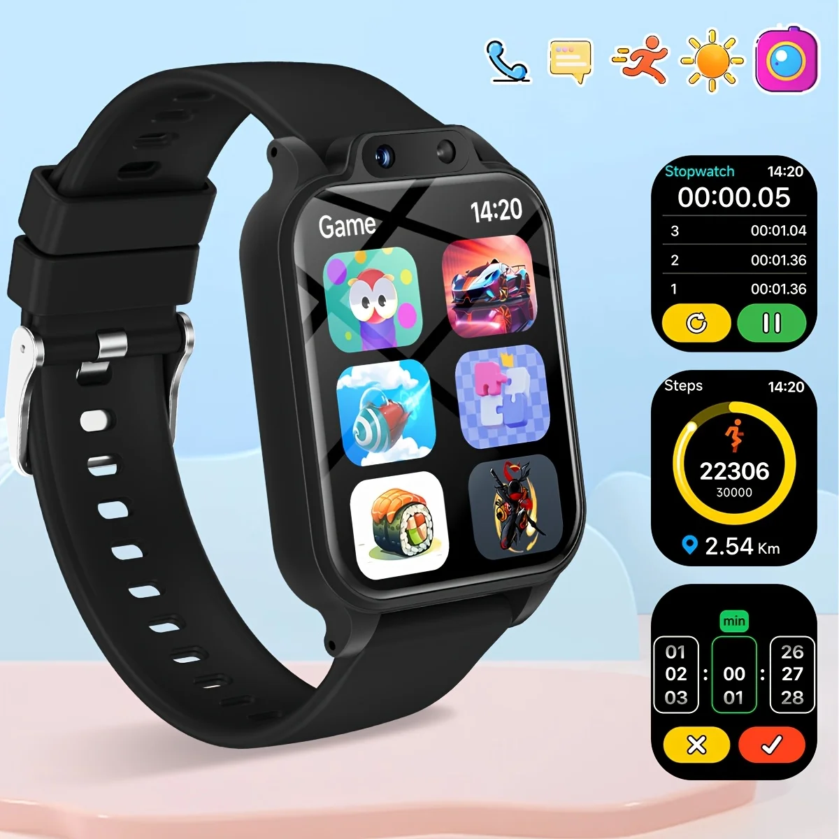 Youngsters's Smart Watch with 18 Educational Games, HD Selfie Support, Camera, USB Charging, Photo Album, Pedometer
Youngsters's Smart Watch with 18 Educational Games, HD Selfie Support, Camera, USB Charging, Photo Album, Pedometer