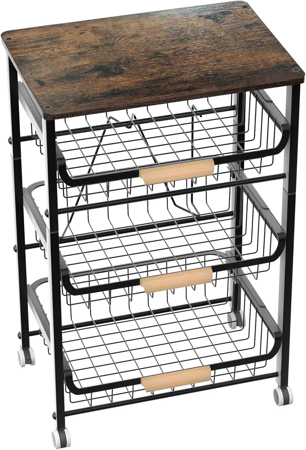4-Tier Stackable Kitchen Storage Rack with Wooden Top, Pull-Out Baskets & Wheels for Fruits, Vegetables, Organizing
4-Tier Stackable Kitchen Storage Rack with Wooden Top, Pull-Out Baskets & Wheels for Fruits, Vegetables, Organizing