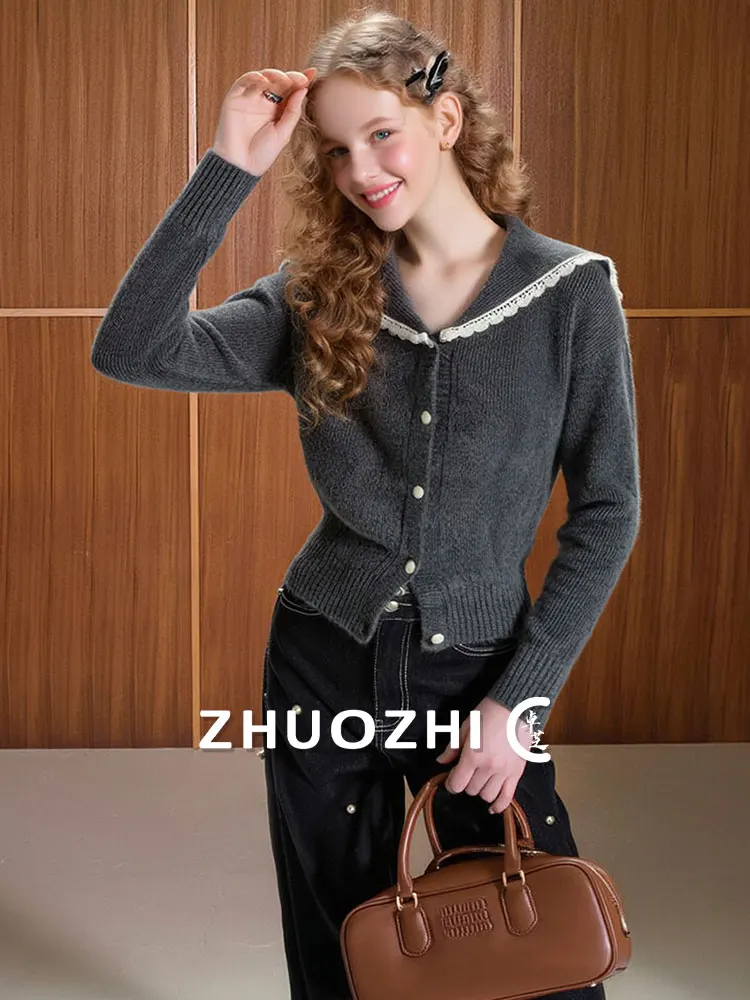 ZhuoZhi College Sle Knitted Navy Collar Open Cardigan Women's Outerwear with Ruffle Buttons Autumn New Arrival Sweater
ZhuoZhi College Sle Knitted Navy Collar Open Cardigan Women's Outerwear with Ruffle Buttons Autumn New Arrival Sweater