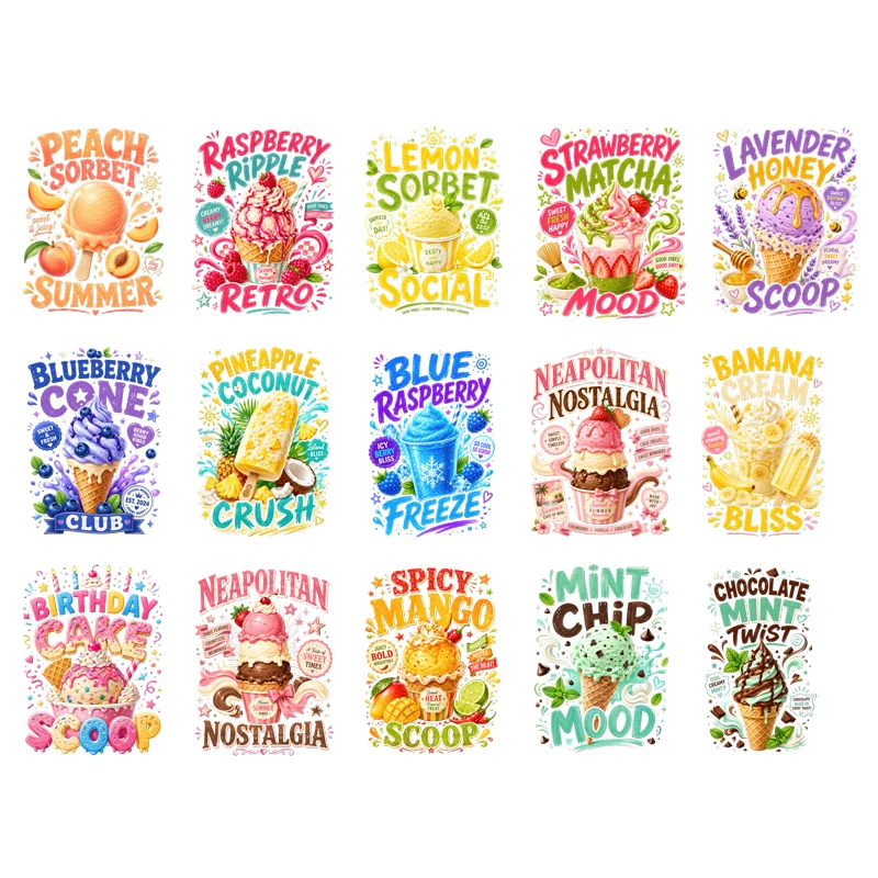 Various flavors of ice cream ice cream Heat Transfer Stickers DTF Iron On Transfer Patches For Children's adult Clothes Deca
Various flavors of ice cream ice cream Heat Transfer Stickers DTF Iron On Transfer Patches For Children's adult Clothes Deca