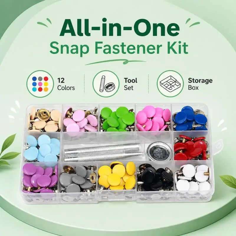 1 box Snap Fasteners Metal Snaps Press Button Studs Optional Installation Tools Kit Leathercraft Clothes Garment Bags Shoes
1 box Snap Fasteners Metal Snaps Press Button Studs Optional Installation Tools Kit Leathercraft Clothes Garment Bags Shoes