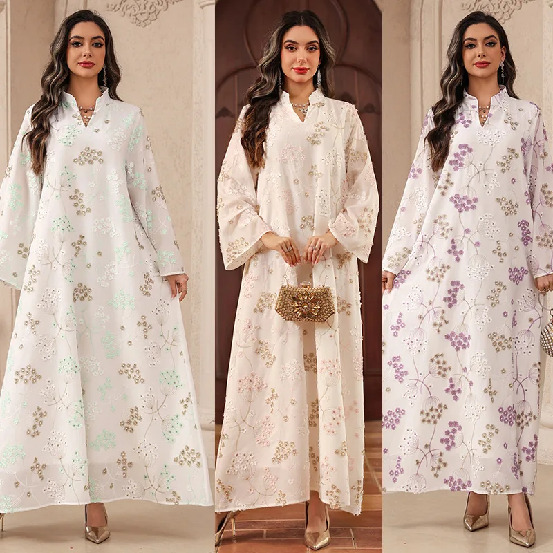 Eid Dress Women Abaya Muslim V Neck Flower Embroidery Kaftan Ramadan Party Dresses Vestidos Morocco Dubai Jalabiya Arab Robe
Eid Dress Women Abaya Muslim V Neck Flower Embroidery Kaftan Ramadan Party Dresses Vestidos Morocco Dubai Jalabiya Arab Robe
