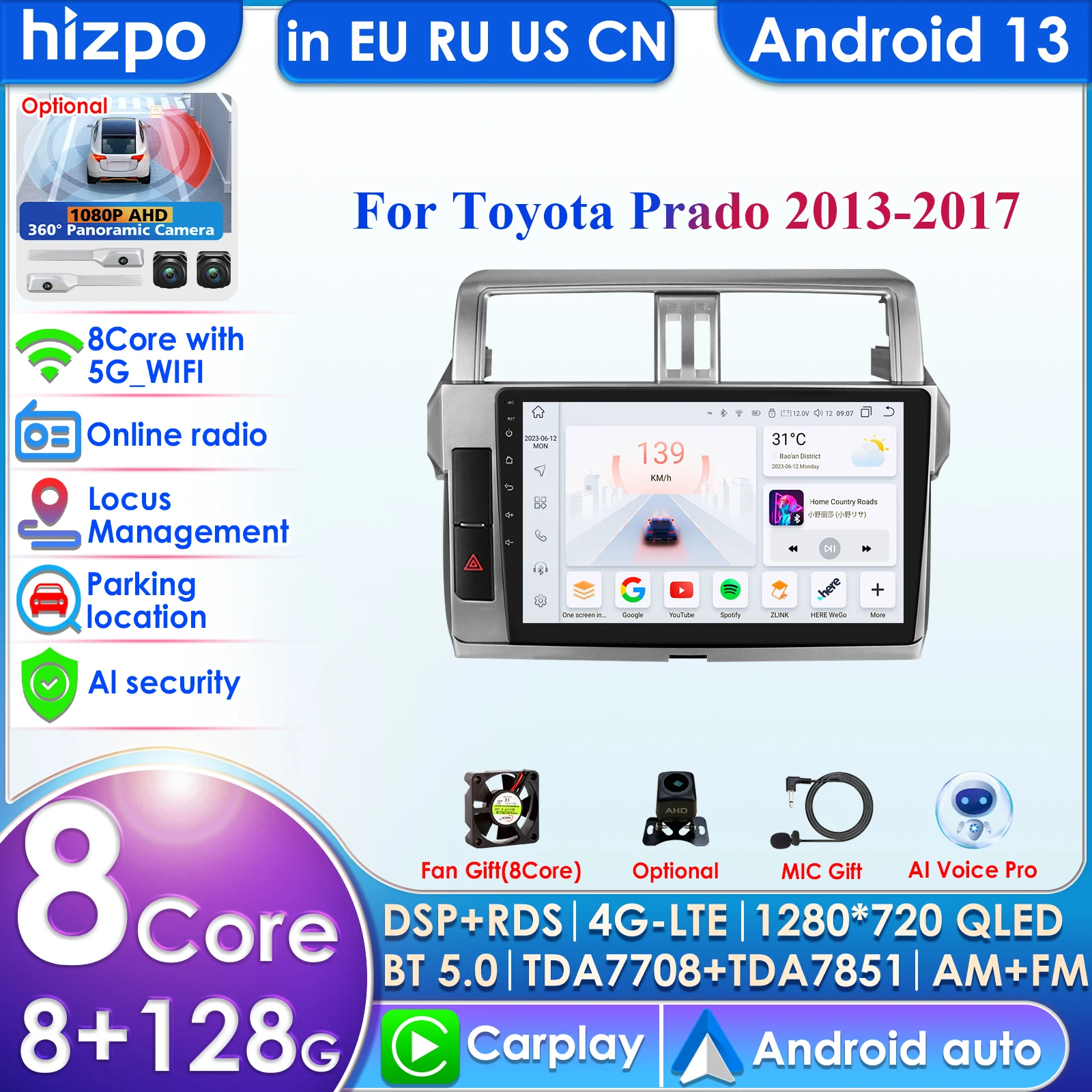 Hizpo Carplay Android Auto автомобильный мультимедийный плеер для Toyota Land Cruiser Prado 150 2013-2017 Carplay 4G авторадио 360 ° Камера
Hizpo Carplay Android Auto автомобильный мультимедийный плеер для Toyota Land Cruiser Prado 150 2013-2017 Carplay 4G авторадио 360 ° Камера