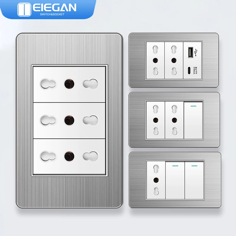 ELEGAN White Stainless Panel Italy Standard Type-C EU Outlet Plug Wall Socket Light Switch EU 1/2/3/4/5/6Gang Switch Home Decor
ELEGAN White Stainless Panel Italy Standard Type-C EU Outlet Plug Wall Socket Light Switch EU 1/2/3/4/5/6Gang Switch Home Decor