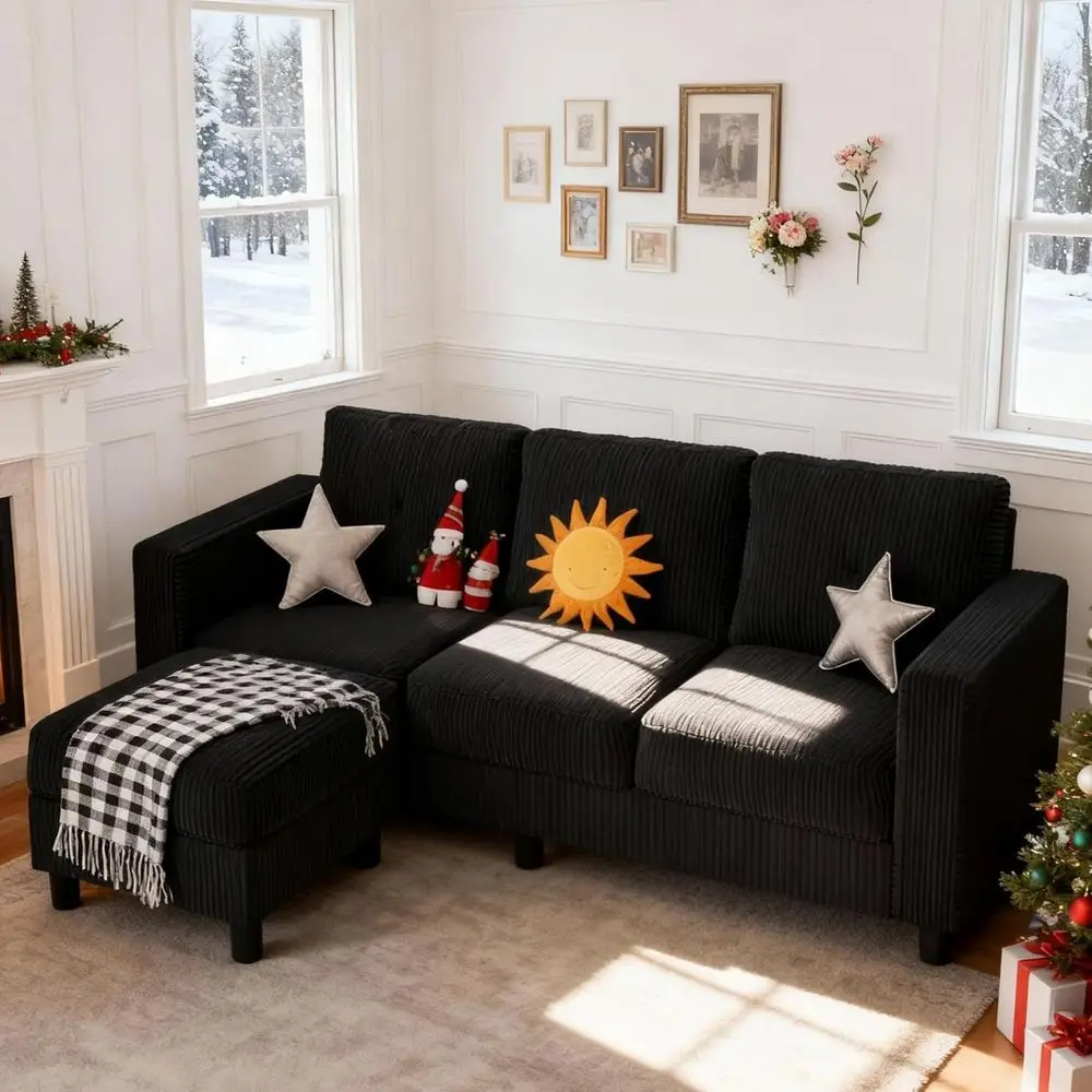 Space-Saving L-Shaped Sofa with Removable Ottoman, 3-Seat Couch for Compact Living Rooms, Black
Space-Saving L-Shaped Sofa with Removable Ottoman, 3-Seat Couch for Compact Living Rooms, Black