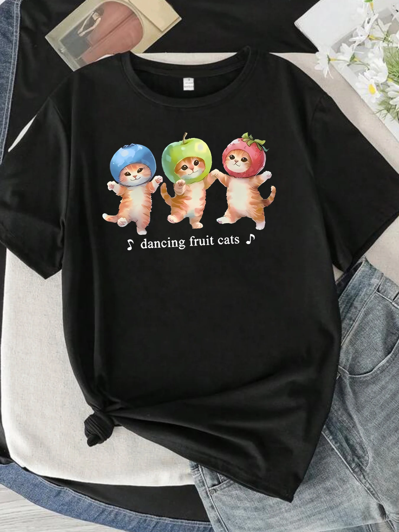 DANCING FRUIT CATS letter pattern round neck plus size women T-shirt short sleeve trend printing elastic half sleeve T-shirt
DANCING FRUIT CATS letter pattern round neck plus size women T-shirt short sleeve trend printing elastic half sleeve T-shirt