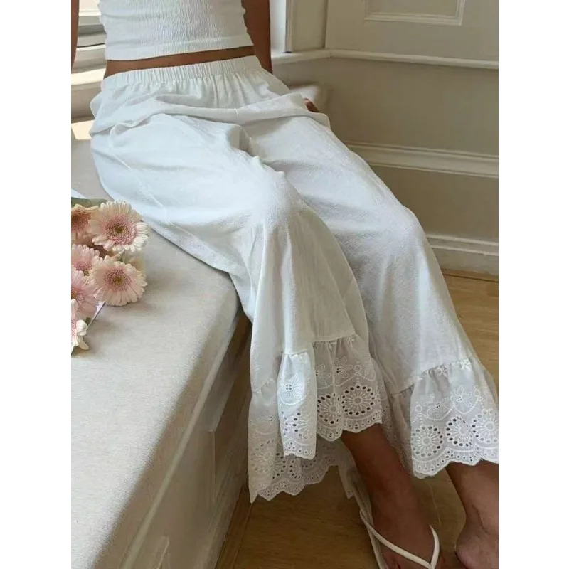 New White Lace Wide-Leg Pants Women Loose Casual Pants Thin Vintage Spliced Lace Hollow Fungus Fancy Pants Trousers Woman Summer
New White Lace Wide-Leg Pants Women Loose Casual Pants Thin Vintage Spliced Lace Hollow Fungus Fancy Pants Trousers Woman Summer
