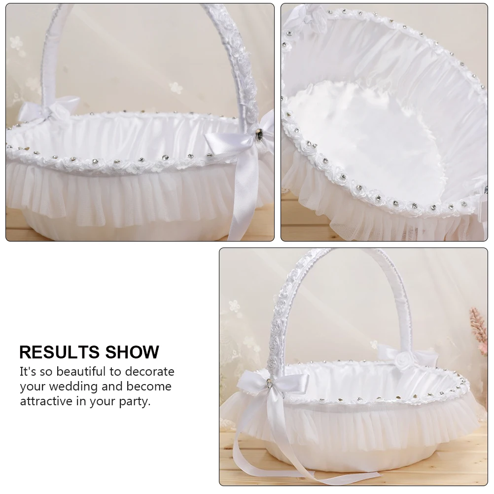 Lace Flower Baskets Elegant Wedding Decorations Bridal Hand Basket Rhinestones Girls Bow Tie Portable Banquet Party Accessories
Lace Flower Baskets Elegant Wedding Decorations Bridal Hand Basket Rhinestones Girls Bow Tie Portable Banquet Party Accessories