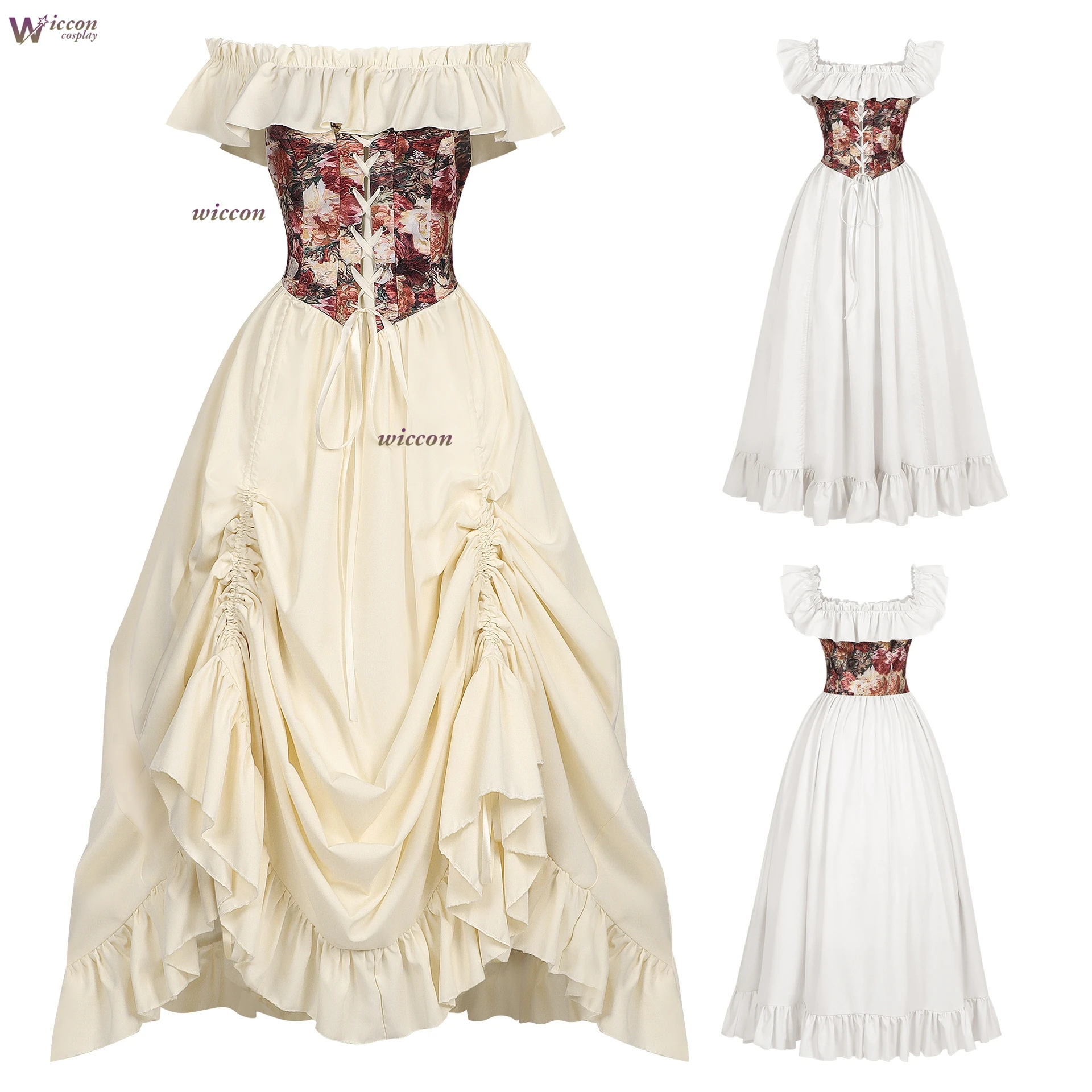 Renaissance clothing for women floral medieval long dress white off-shoulder Victorian dress Halloween party costume
Renaissance clothing for women floral medieval long dress white off-shoulder Victorian dress Halloween party costume