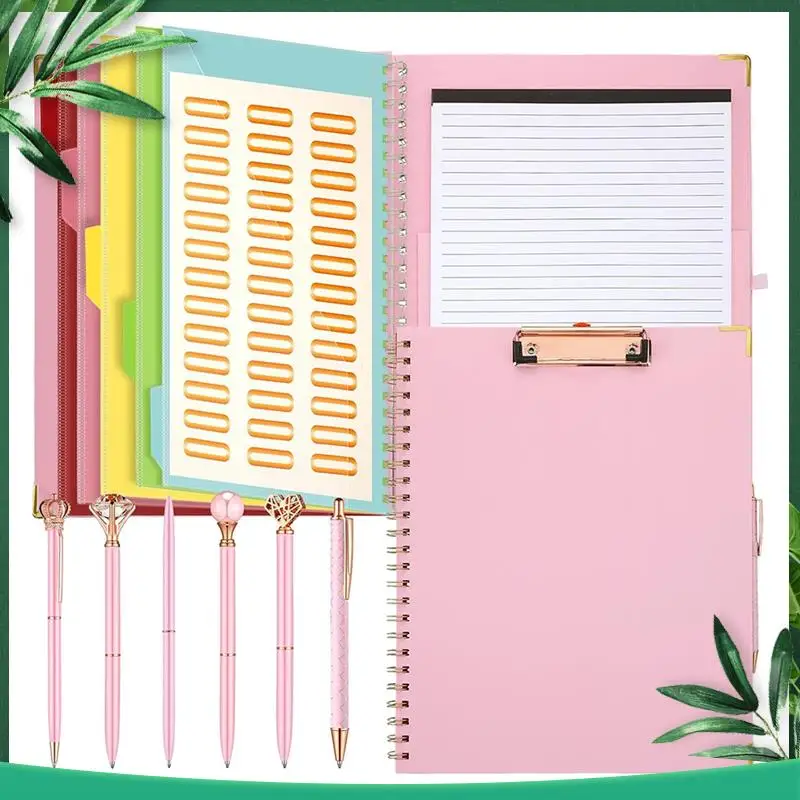 (NEW) Refillable Notepad Ballpoint Pen Set,5Dividers With 10 Storage Pockets Clipboard Binder Crystal Diamond Pen For School
(NEW) Refillable Notepad Ballpoint Pen Set,5Dividers With 10 Storage Pockets Clipboard Binder Crystal Diamond Pen For School