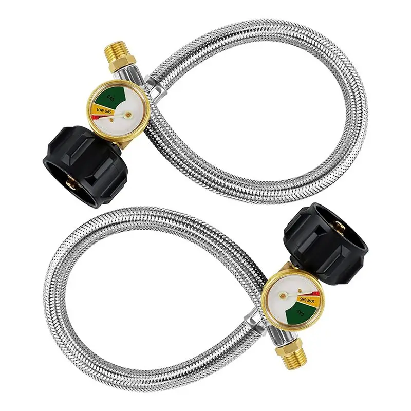 2 Pack RV Propane Hose With Gauge For 5-40Lb Tanks - Stainless Braided Propane Hose Quick Connect-L94A
2 Pack RV Propane Hose With Gauge For 5-40Lb Tanks - Stainless Braided Propane Hose Quick Connect-L94A