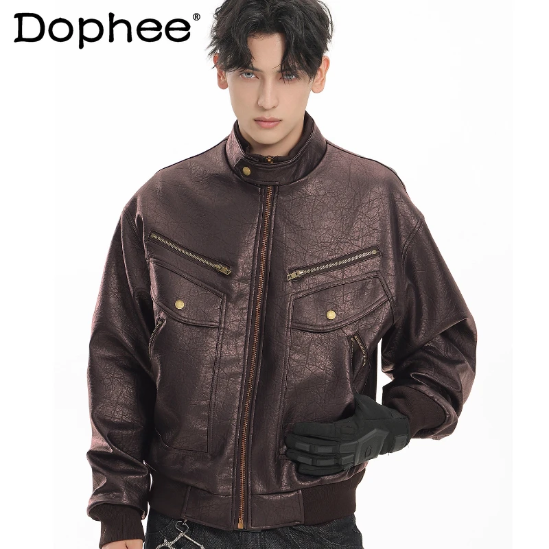 Men's 2025 Winter New Trendy High Street PU Leather Jackets Men's Retro Stylish Motorcycle Style Stand Collar Faux Leather Coats
Men's 2025 Winter New Trendy High Street PU Leather Jackets Men's Retro Stylish Motorcycle Style Stand Collar Faux Leather Coats