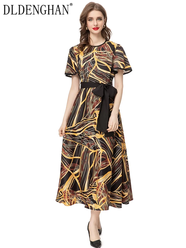 DLDENGHAN Spring Summer Dress Women O-Neck Butterfly Sleeve Lace-up Vintage Print Dresses Fashion Designer New
DLDENGHAN Spring Summer Dress Women O-Neck Butterfly Sleeve Lace-up Vintage Print Dresses Fashion Designer New