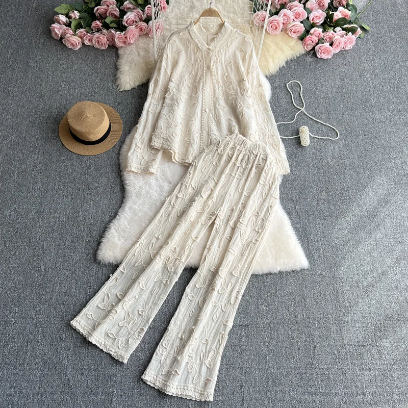 Spring Autumn Heavy Embroidery Cardigan Two Piece Set Women Korean Lapel Long Sleeve High Waist Wide Leg Pants Commute Outfit
Spring Autumn Heavy Embroidery Cardigan Two Piece Set Women Korean Lapel Long Sleeve High Waist Wide Leg Pants Commute Outfit