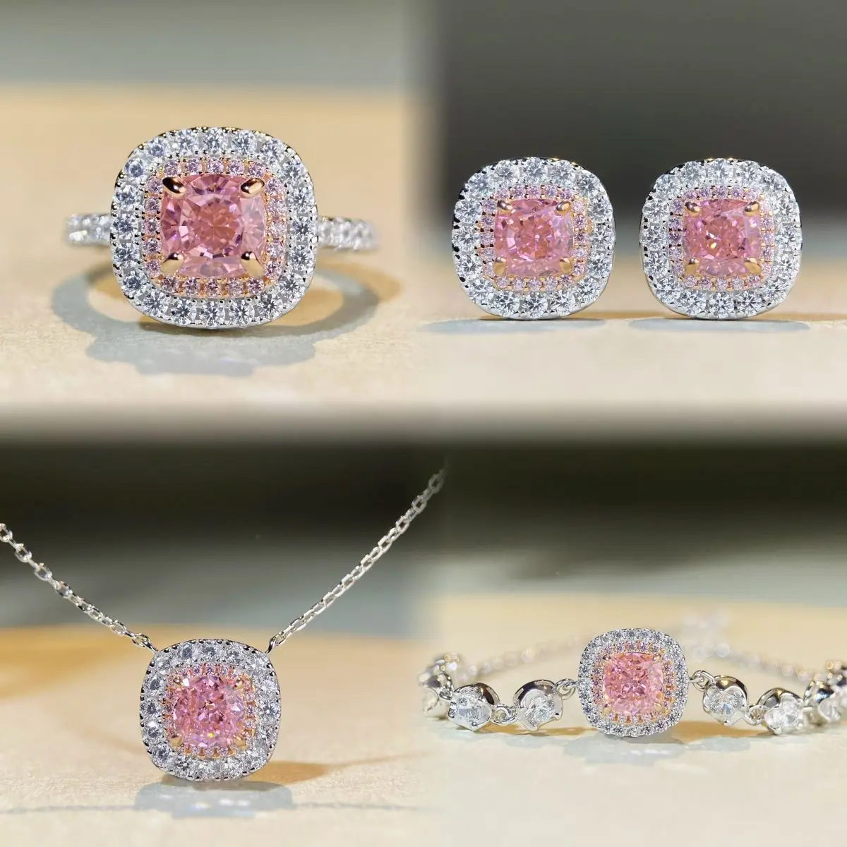 PT950 platinum pink diamond set necklace pendant earrings ring Radiant Cut Dean cut zirconia ring
PT950 platinum pink diamond set necklace pendant earrings ring Radiant Cut Dean cut zirconia ring