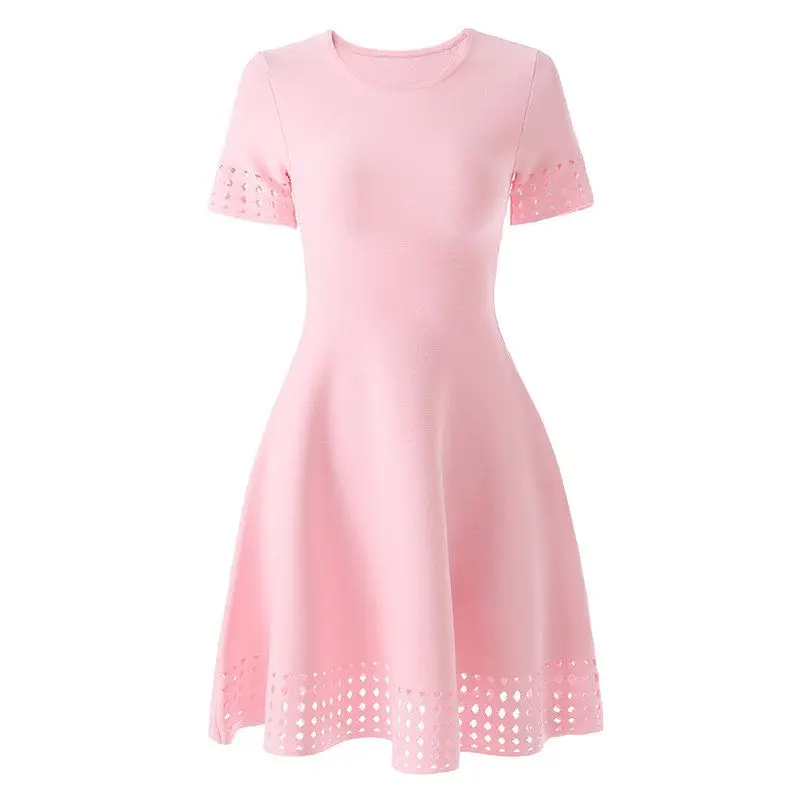 Spring 2026 Casual round Neck Dress Slimming Waist Short Sleeve Hollow out Pink Flared Hemline Women's Knitted Bodycon Dress
Spring 2026 Casual round Neck Dress Slimming Waist Short Sleeve Hollow out Pink Flared Hemline Women's Knitted Bodycon Dress