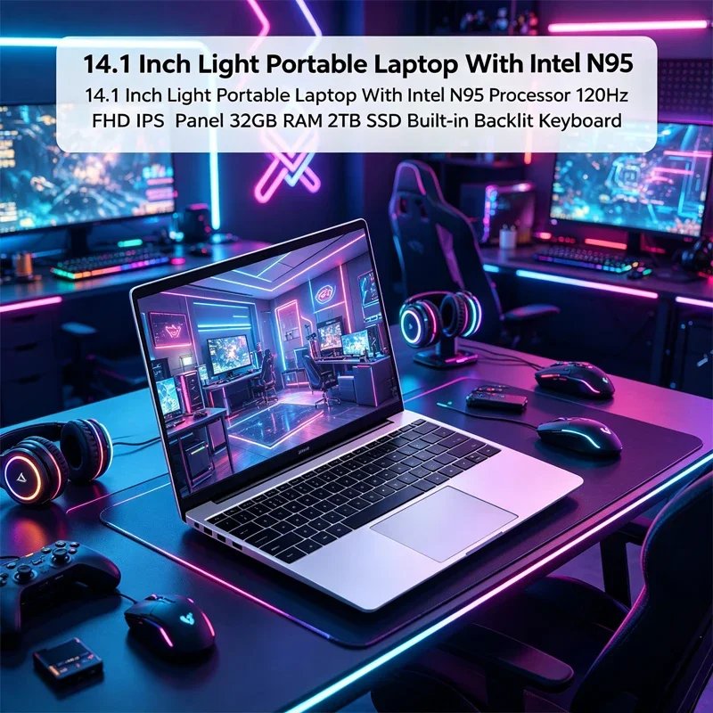 14.1 Inch Slim Portable Notebook 120Hz FHD IPS Screen Intel N95 32GB RAM 2TB SSD Built-in Backlit Keyboard
14.1 Inch Slim Portable Notebook 120Hz FHD IPS Screen Intel N95 32GB RAM 2TB SSD Built-in Backlit Keyboard