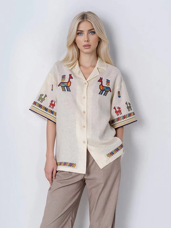 Spring Summer 2026 New Arrival Bohemian Style Rainbow Zodiac Embroidered Suit Collar Shirt Women's Casual Loose Fit Lin...
Spring Summer 2026 New Arrival Bohemian Style Rainbow Zodiac Embroidered Suit Collar Shirt Women's Casual Loose Fit Lin...