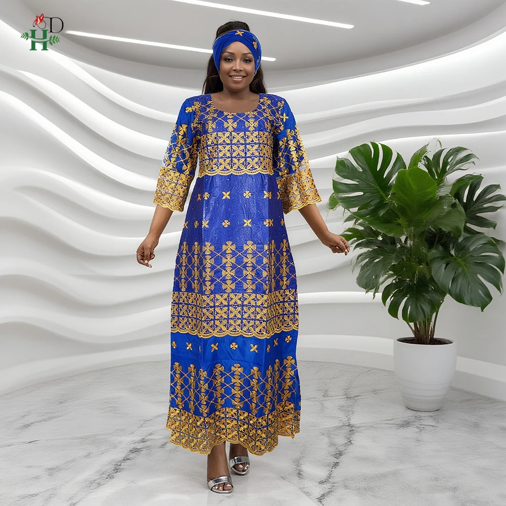 H&D African Traditional Clothes For Women Robe Maxi Dress Gold Embroidered Kaftan with Headscarf for Celebrations Gatherings
H&D African Traditional Clothes For Women Robe Maxi Dress Gold Embroidered Kaftan with Headscarf for Celebrations Gatherings