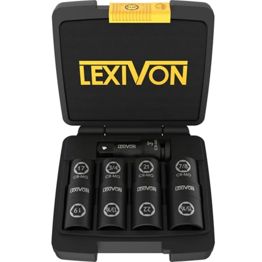 Lug Nut Impact Socket Set, 1/2-Inch Drive Innovative 8-IN-4 Flip Socket Design, Covers Most Commonly Used Inch and Metric Wheel
Lug Nut Impact Socket Set, 1/2-Inch Drive Innovative 8-IN-4 Flip Socket Design, Covers Most Commonly Used Inch and Metric Wheel