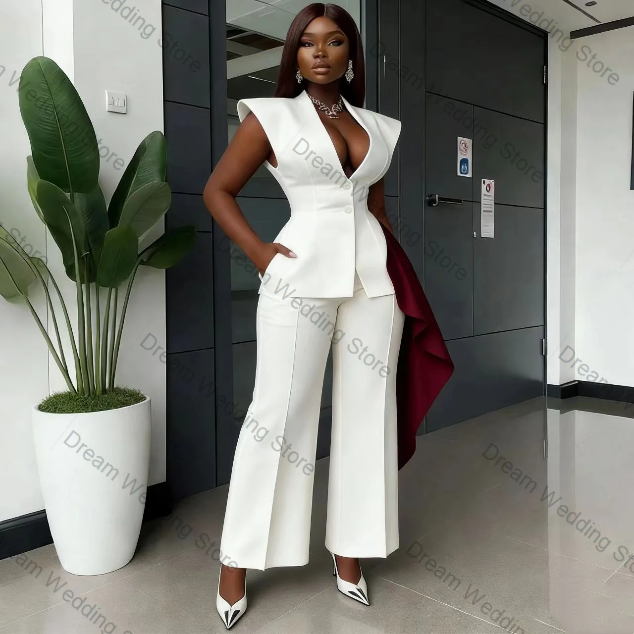 White Women Suit Set 2 Pcs Vest+Pants Trousers Red Stripe Spring Formal Office Lady Sleeveless Jacket Customized Wedding Coat
White Women Suit Set 2 Pcs Vest+Pants Trousers Red Stripe Spring Formal Office Lady Sleeveless Jacket Customized Wedding Coat