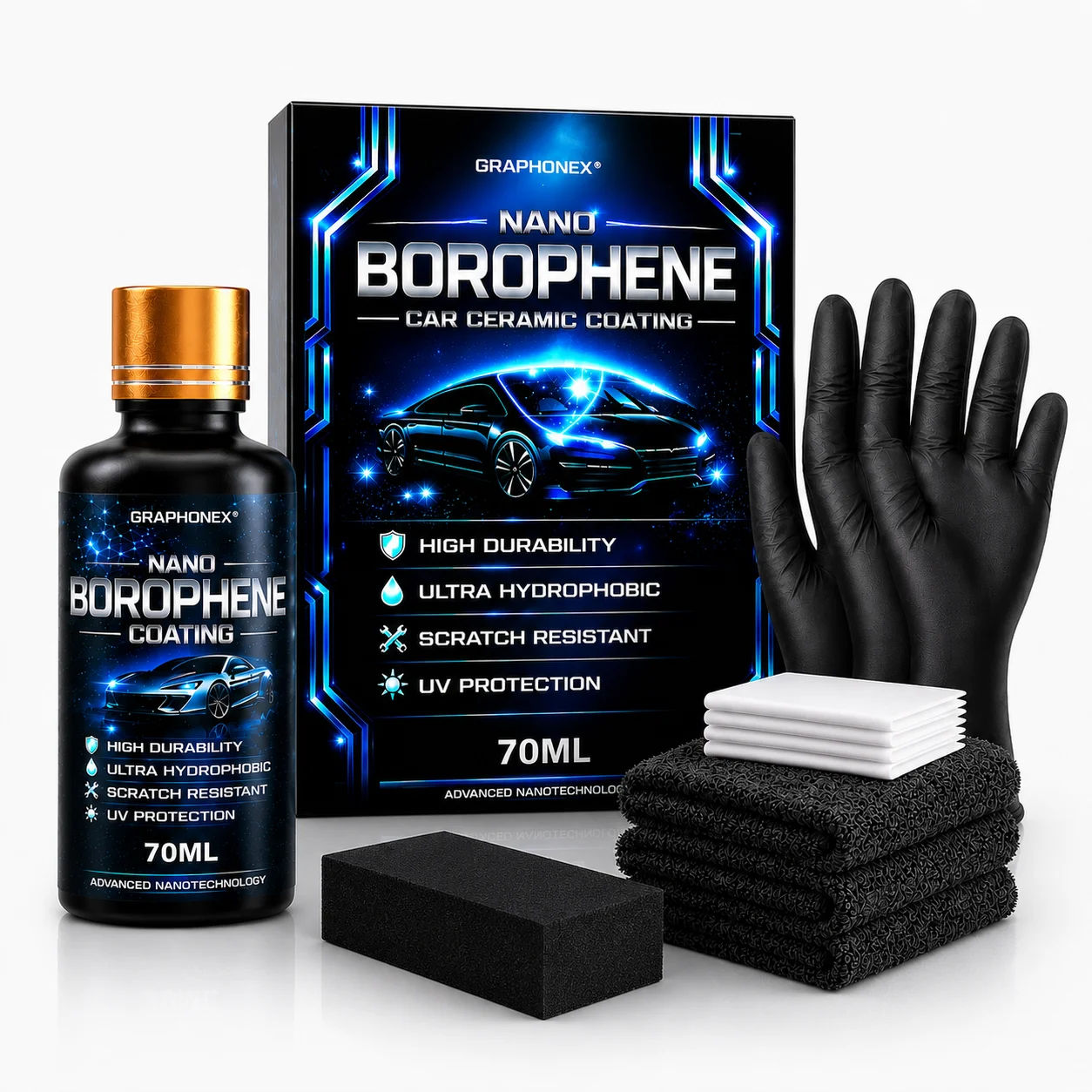 GRAPHONEX Nano Borophene Ceramic Coating 70ML – Hydrophobic, Scratch Resistant, UV Protection, Durable
GRAPHONEX Nano Borophene Ceramic Coating 70ML – Hydrophobic, Scratch Resistant, UV Protection, Durable