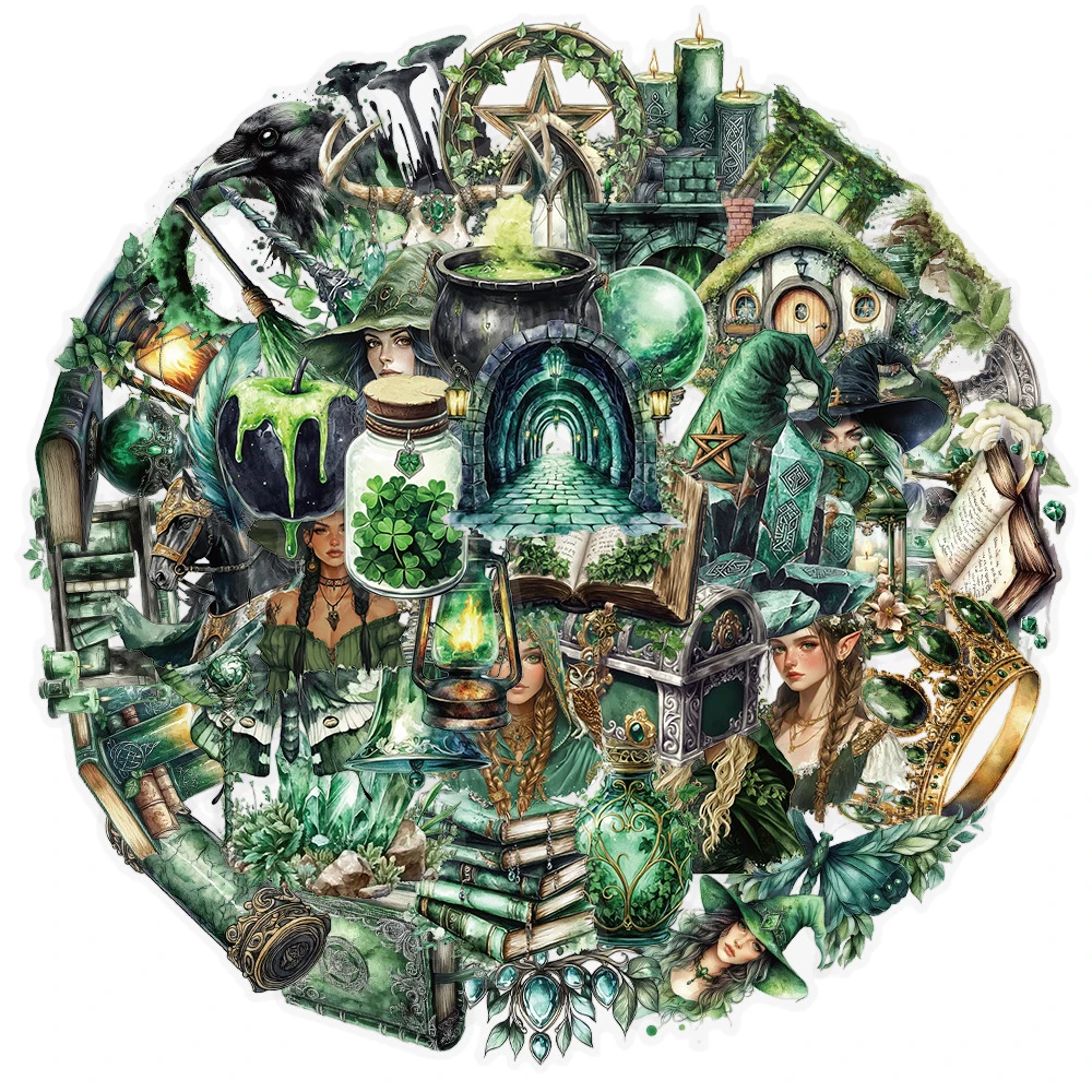 10/30/50pcs Retro Green Forest Witch Aesthetic Stickers Cartoon Graffiti Sticker Laptop Scrapbook Phone Transparent PET Decals
10/30/50pcs Retro Green Forest Witch Aesthetic Stickers Cartoon Graffiti Sticker Laptop Scrapbook Phone Transparent PET Decals