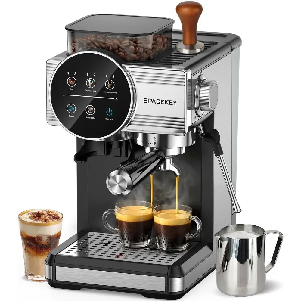 hine with Grinder - 20 Bar All-in-One Coee Maker with Milk Steam Wand/rother, Cold Brew, 30 Grind Settings, 60oz Removable Tank
hine with Grinder - 20 Bar All-in-One Coee Maker with Milk Steam Wand/rother, Cold Brew, 30 Grind Settings, 60oz Removable Tank