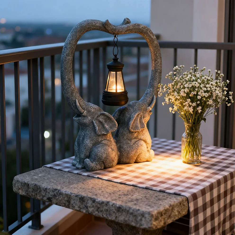 Solar Powered Elephant Trunk Heart Light Resin Sculpture, Gray Twin Elephants with Lantern, Nordic Garden Decor for Wedding
Solar Powered Elephant Trunk Heart Light Resin Sculpture, Gray Twin Elephants with Lantern, Nordic Garden Decor for Wedding