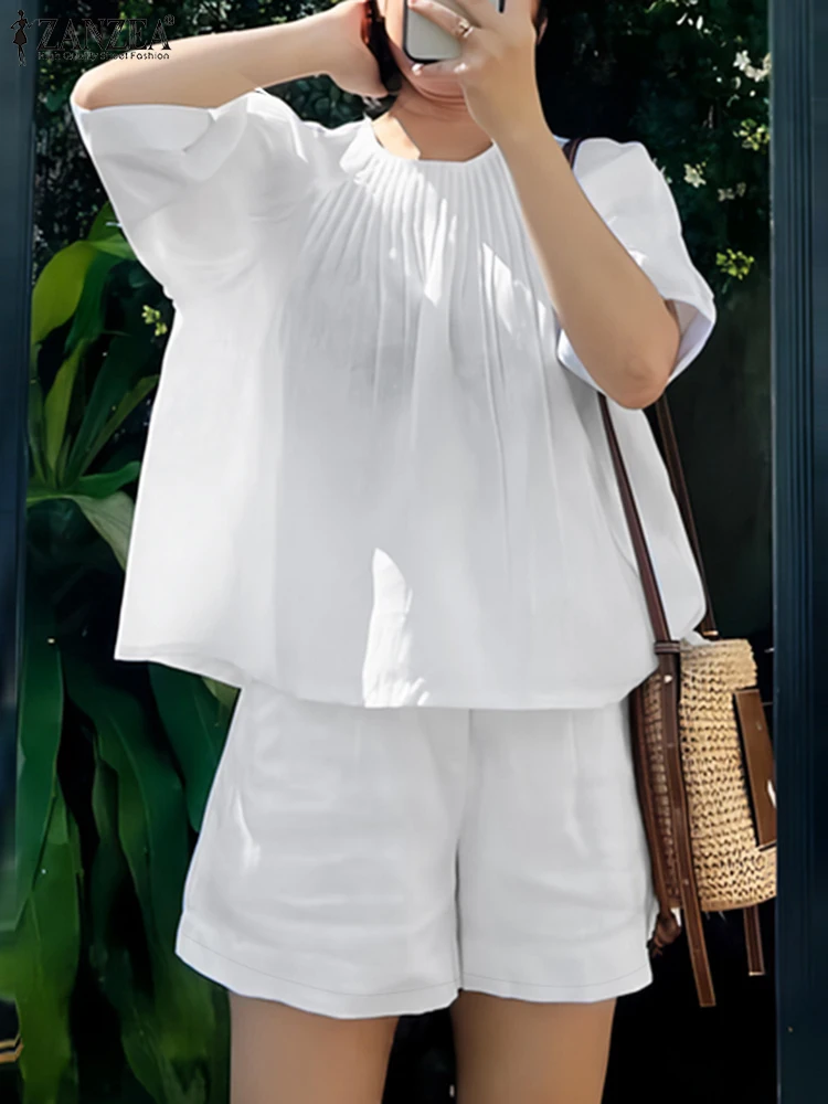 ZANZEA Pleated-Bib Half Sleeve Tops Holiday Short Sets Solid Elastic Waist Shorts Women 2025 Summer Suits Casual 2PCS Outfits
ZANZEA Pleated-Bib Half Sleeve Tops Holiday Short Sets Solid Elastic Waist Shorts Women 2025 Summer Suits Casual 2PCS Outfits