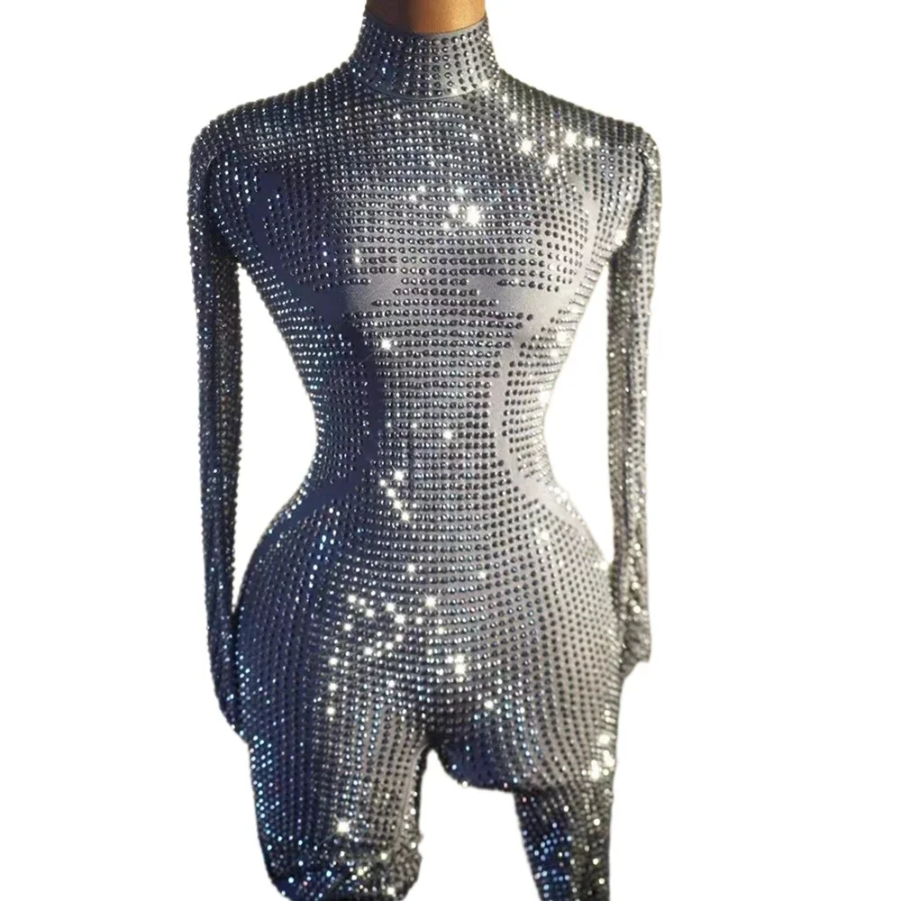 Sparkly Silver Rhinestones Jumpsuit Long Sleeve Women Sexy Stretchy Performance Dance Costume Nightclub Singer Show Stage Wear
Sparkly Silver Rhinestones Jumpsuit Long Sleeve Women Sexy Stretchy Performance Dance Costume Nightclub Singer Show Stage Wear