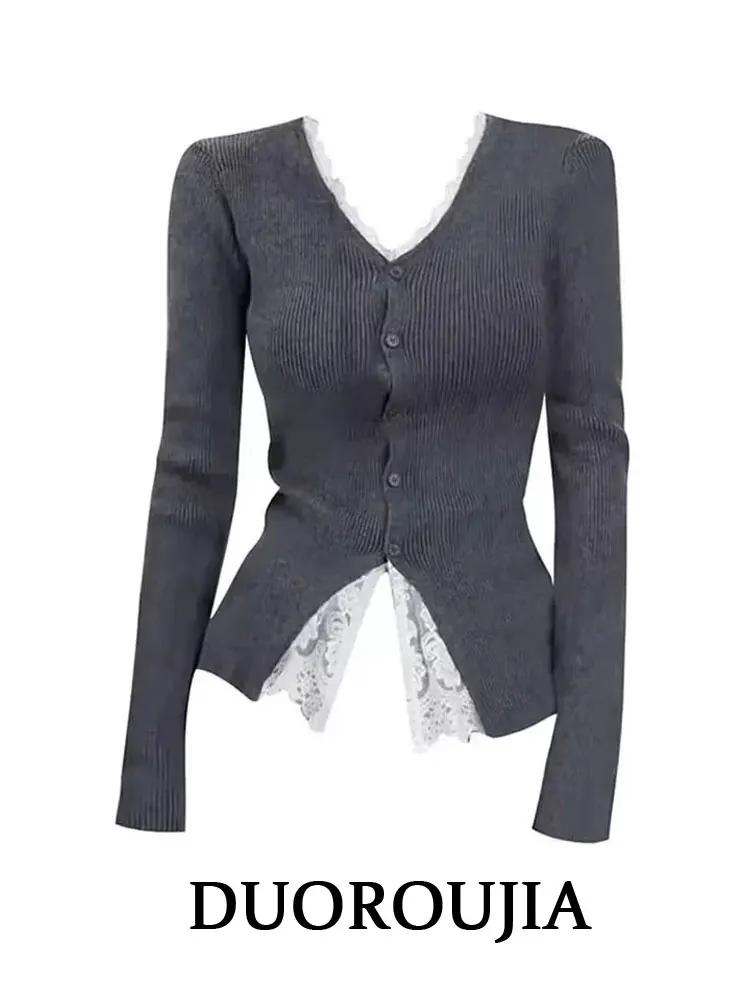 Gray Lace Splice Knitted Base Shirt Women's plus Size V-Neck Long Sleeve High Waist Breathable Date Suitable Ribbed Knitwear
Gray Lace Splice Knitted Base Shirt Women's plus Size V-Neck Long Sleeve High Waist Breathable Date Suitable Ribbed Knitwear