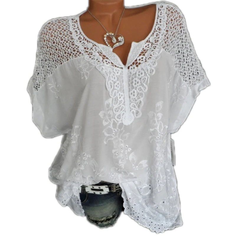 New Summer Women's Shirt Loose V-neck Lace Embroidered Lace White Top Bat Sleeve Fashion Black Basic Blouses for Famale
New Summer Women's Shirt Loose V-neck Lace Embroidered Lace White Top Bat Sleeve Fashion Black Basic Blouses for Famale