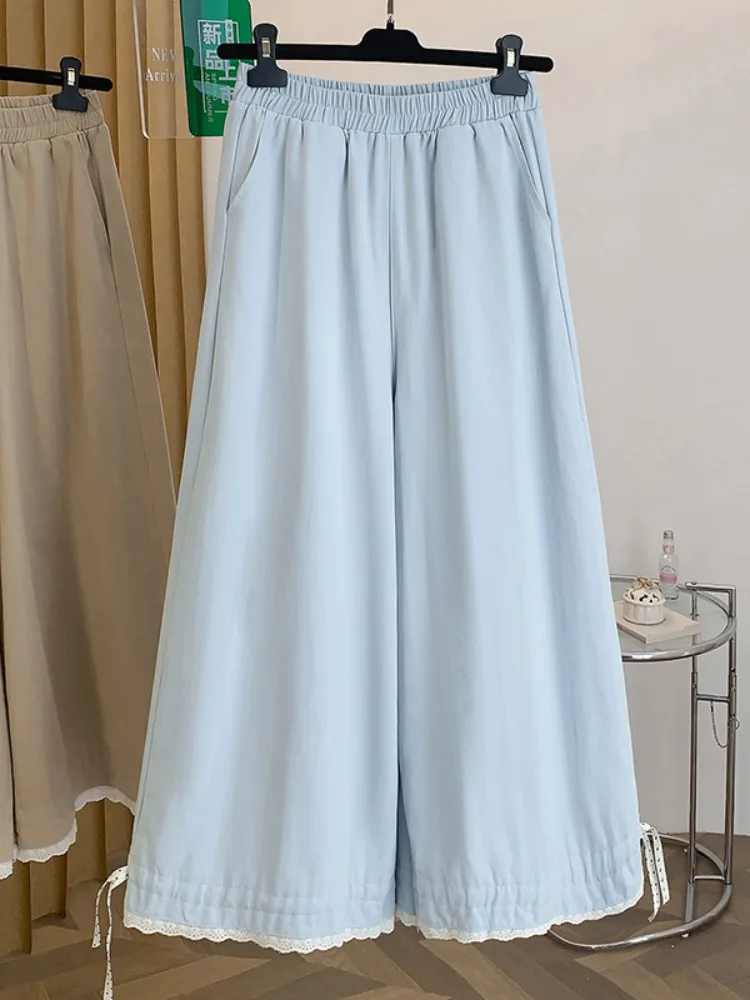 Summer Trendy Ruffle Hem Wide Leg Pants Women's High Waist Slimming Large Size Cotton Casual Trousers with Elastic Waistband
Summer Trendy Ruffle Hem Wide Leg Pants Women's High Waist Slimming Large Size Cotton Casual Trousers with Elastic Waistband