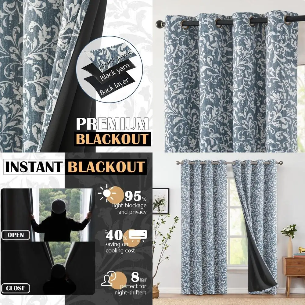 Термоизолирующие шторы с синим цветочным узором, 108 дюймов, комплект из 2 панелей для спальни и гостиной
Термоизолирующие шторы с синим цветочным узором, 108 дюймов, комплект из 2 панелей для спальни и гостиной