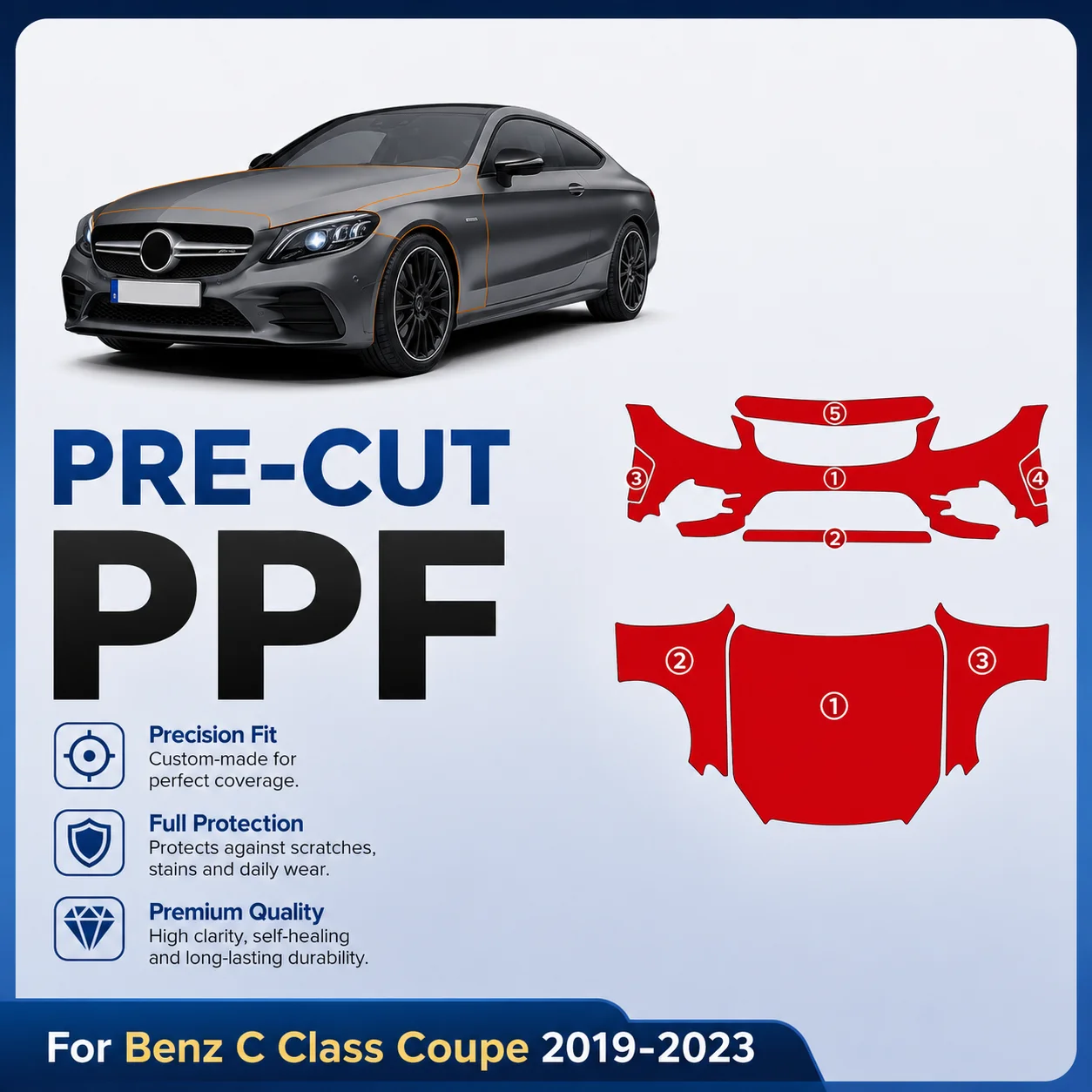 9Mil Pre-cut PPF For Benz C Class Coupe 2019-2023 TPU Bumper Clear Paint Protection Film Scratch-Resistant Exterior Accessories
9Mil Pre-cut PPF For Benz C Class Coupe 2019-2023 TPU Bumper Clear Paint Protection Film Scratch-Resistant Exterior Accessories