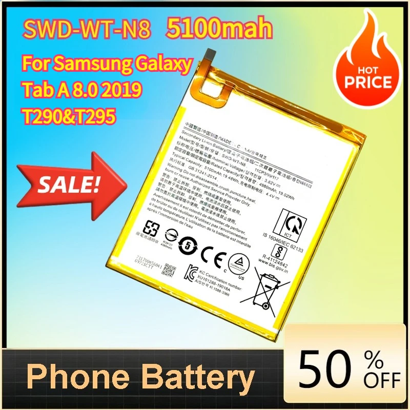 Brand New SWD-WT-N8 High Quality Replacement Battery For Samsung Galaxy Tab A 8.0 2019 T290 T295 5100mah
Brand New SWD-WT-N8 High Quality Replacement Battery For Samsung Galaxy Tab A 8.0 2019 T290 T295 5100mah