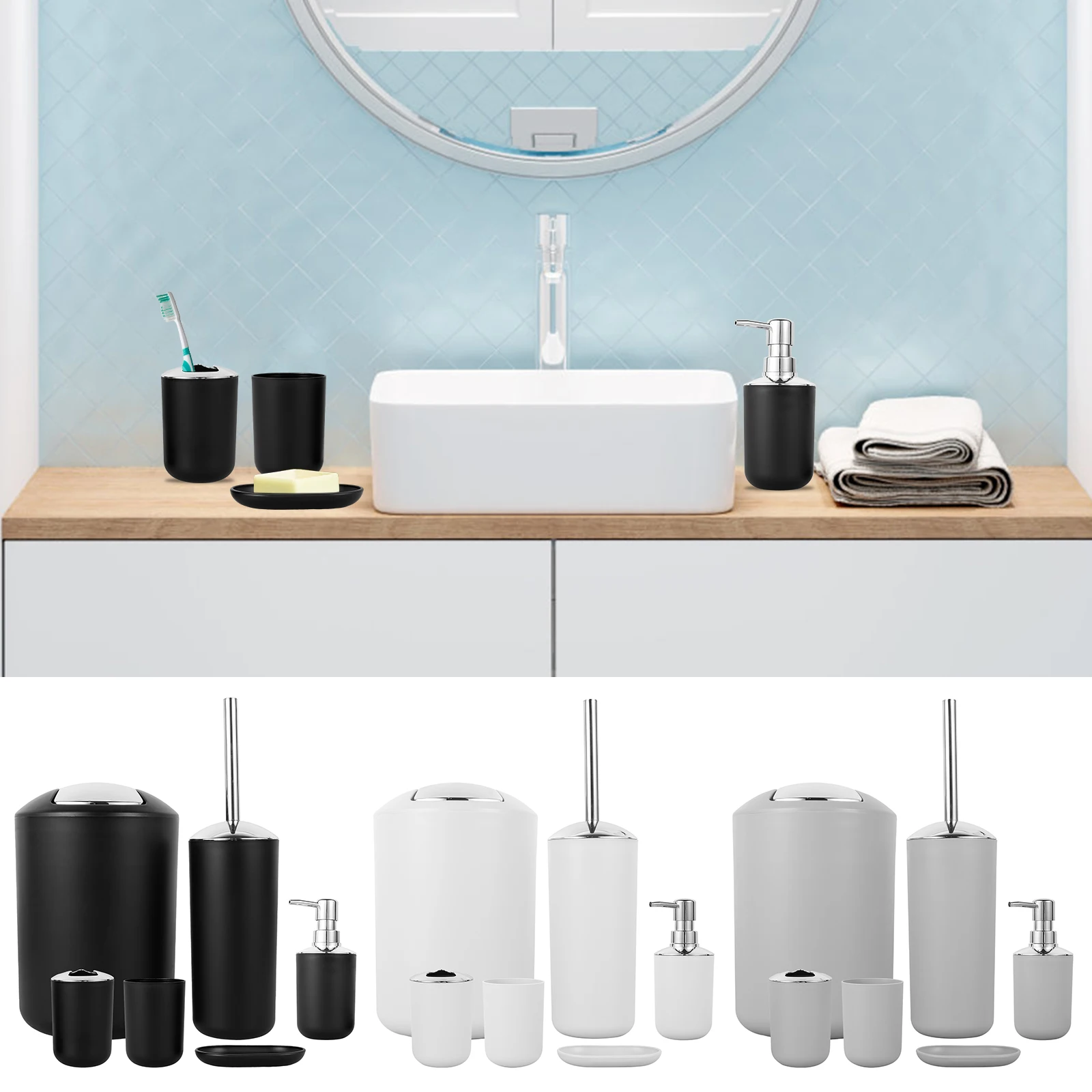 6Pcs Bathroom Accessories Set Luxury Bathroom Decor Set Reusable Bath Ensemble Set Bath Accessories Set with Lotion Dispenser
6Pcs Bathroom Accessories Set Luxury Bathroom Decor Set Reusable Bath Ensemble Set Bath Accessories Set with Lotion Dispenser