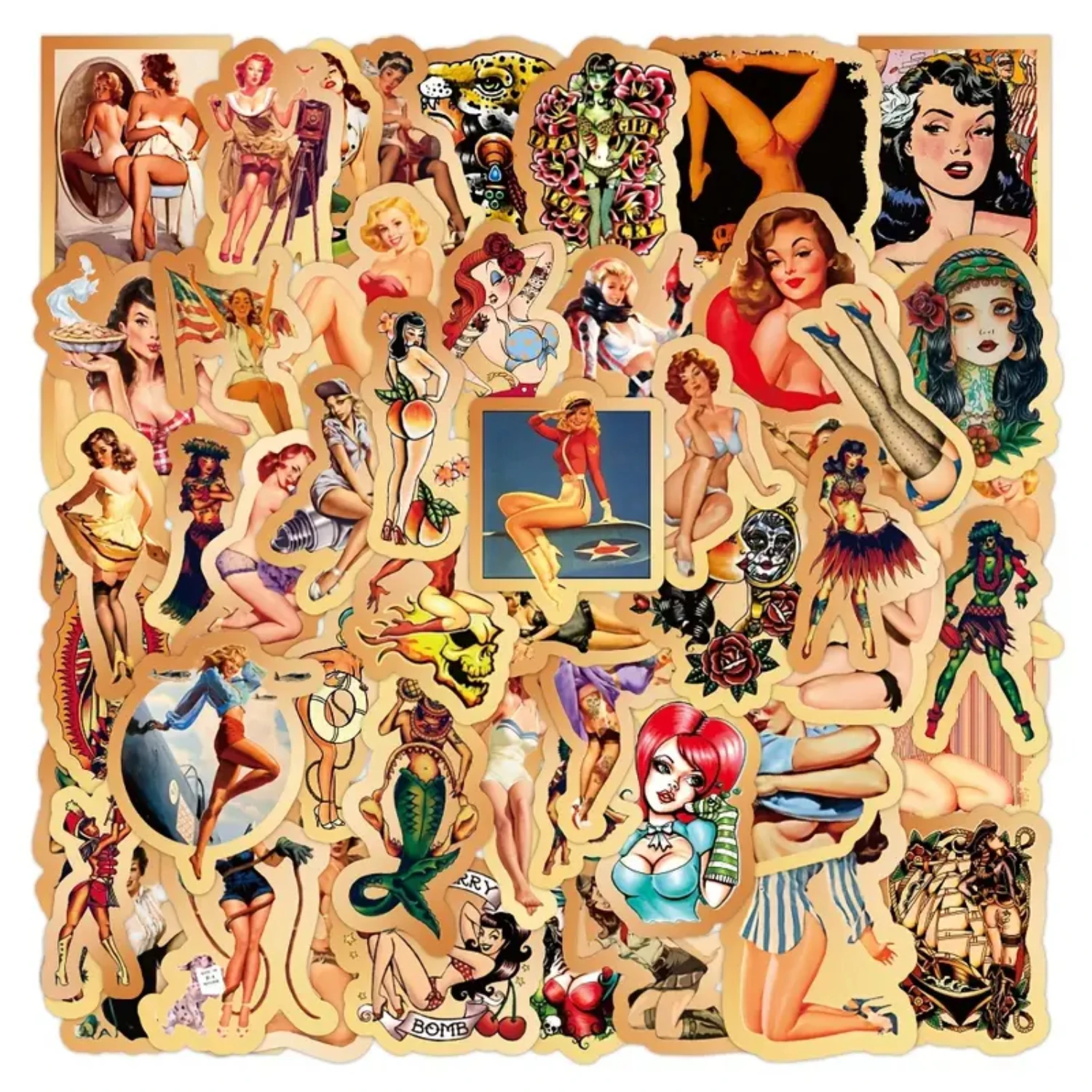 Retro Pinup Girl Sticker Pack - 50 Pcs Vintage Vinyl Waterproof Stickers for Adults - Cute Sailor Girl Design for Laptop, Water
Retro Pinup Girl Sticker Pack - 50 Pcs Vintage Vinyl Waterproof Stickers for Adults - Cute Sailor Girl Design for Laptop, Water