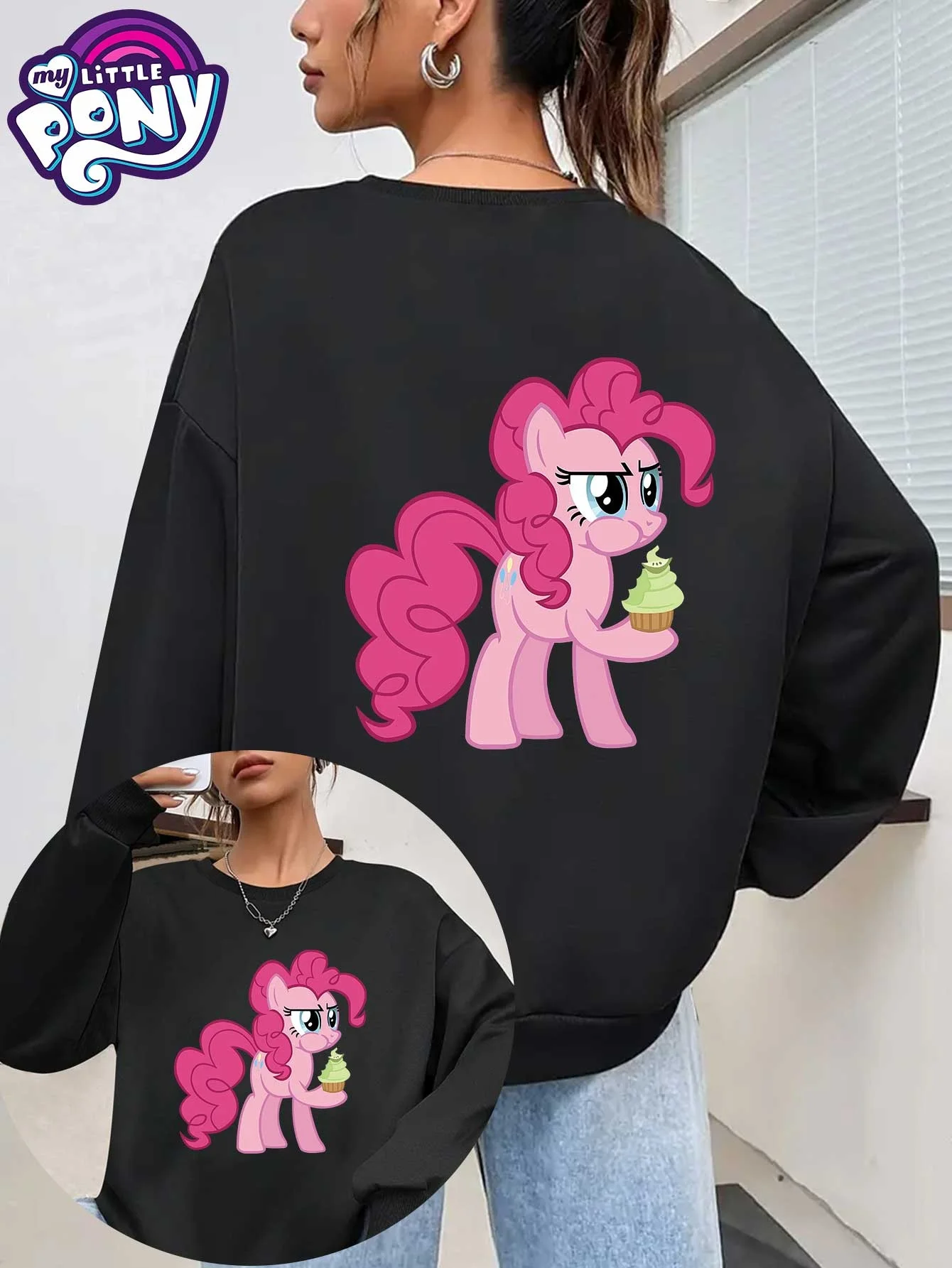 My Little Pony Pinkie Pie with Cupcake Print Sweatshirt Women Casual Black Crewneck Pullover
My Little Pony Pinkie Pie with Cupcake Print Sweatshirt Women Casual Black Crewneck Pullover