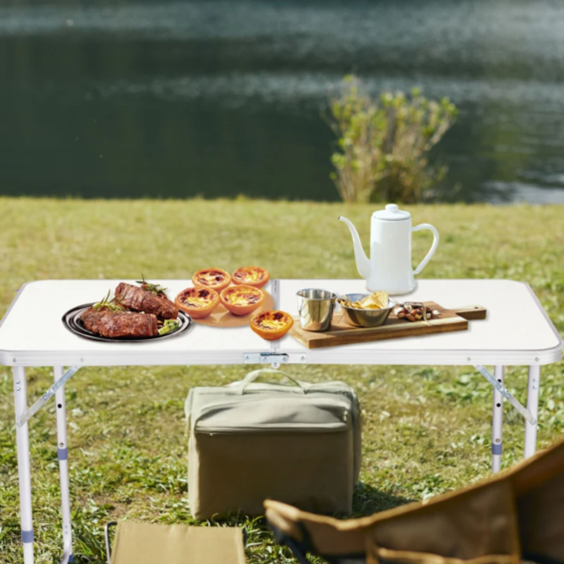4 ft White Portable Folding Table with Adjustable Height Multipurpose for Camping Picnics Parties Aluminum and Wood Board Design
4 ft White Portable Folding Table with Adjustable Height Multipurpose for Camping Picnics Parties Aluminum and Wood Board Design