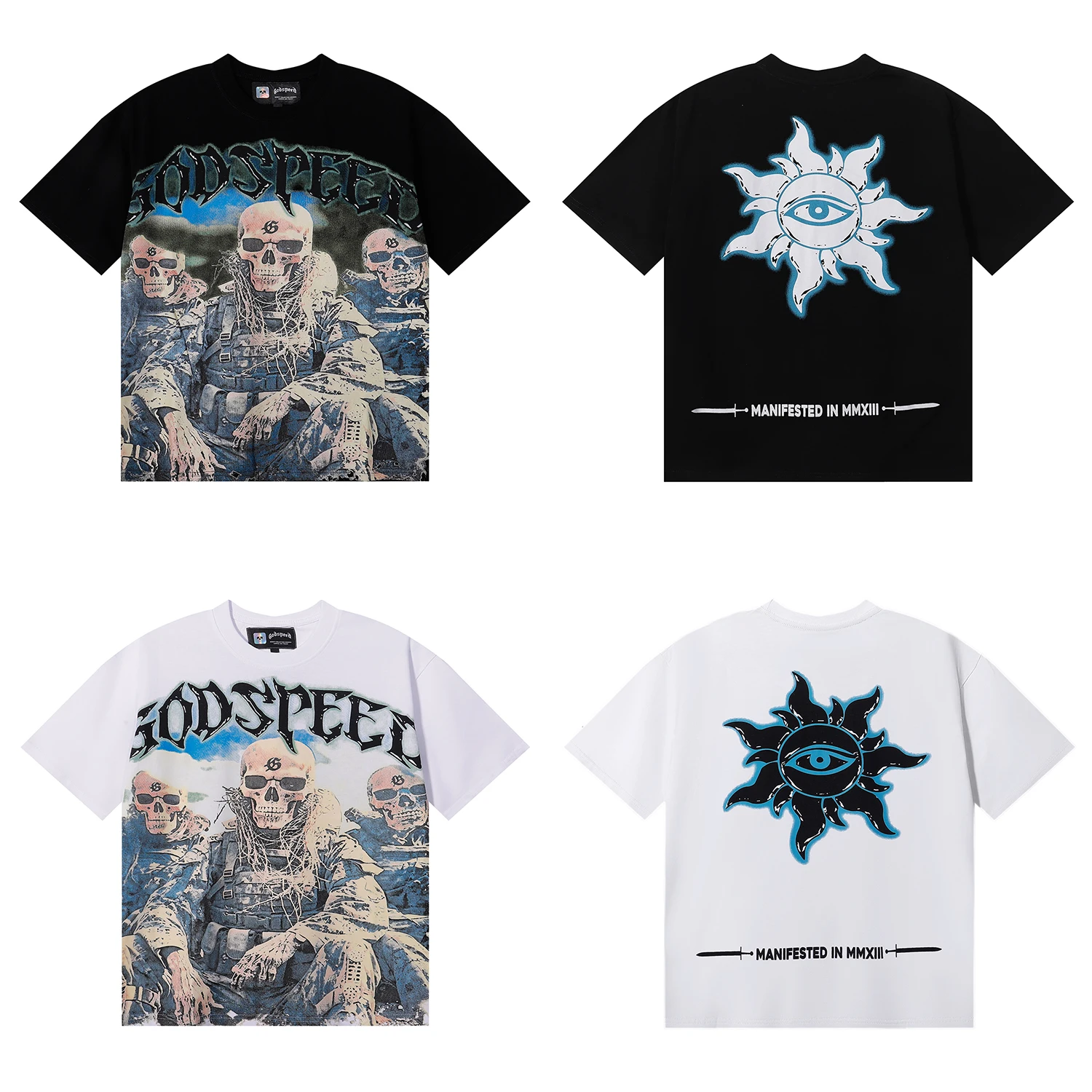 2025 Summer Black White Godspeed Skull Print Top Cotton Hip Hop Short sleeve T-shirt Vintage Top God Speed Men Women Tees
2025 Summer Black White Godspeed Skull Print Top Cotton Hip Hop Short sleeve T-shirt Vintage Top God Speed Men Women Tees