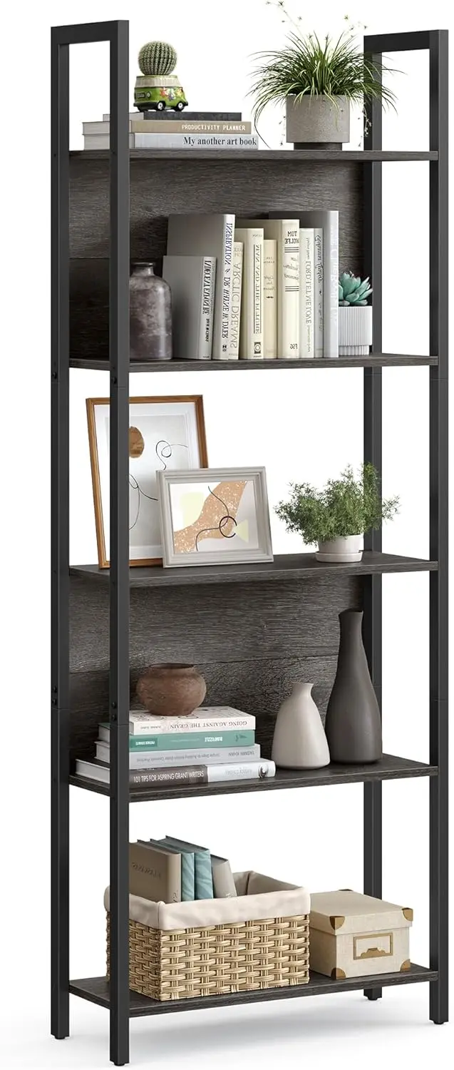 5-Tier Industrial Bookshelf with Steel Frame, Charcoal Gray and Black, 9.4x24.4x65 Inches for Living Room, Office, Bedroom
5-Tier Industrial Bookshelf with Steel Frame, Charcoal Gray and Black, 9.4x24.4x65 Inches for Living Room, Office, Bedroom