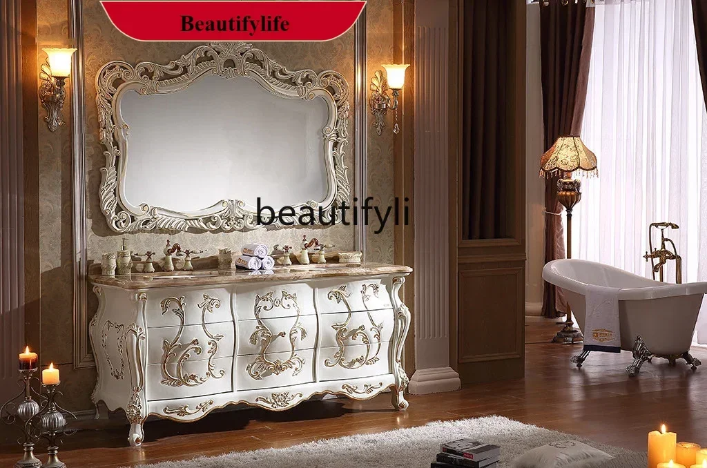 European-Style Curved Oak Bathroom Cabinet Combination Solid Wood Hand Washing Bathroom Cabinet Double Basin Marble
European-Style Curved Oak Bathroom Cabinet Combination Solid Wood Hand Washing Bathroom Cabinet Double Basin Marble