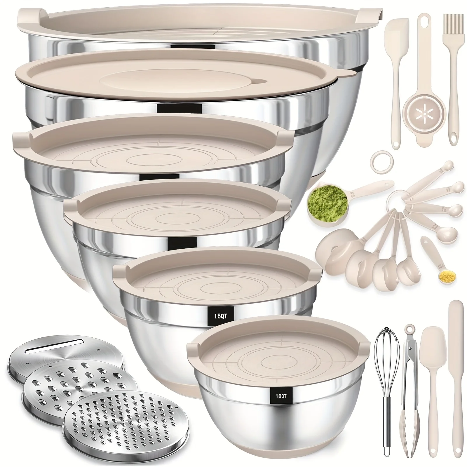 Mixing Bowls with Airtight Lids, 26pcs Stainless Steel Bowls Set, 3 Grater Attachments & Black Non-Slip Bottoms Size 7, 4, 2.5, 2.0, 1.5, 1QT, Great for Mixing & Serving
Mixing Bowls with Airtight Lids, 26pcs Stainless Steel Bowls Set, 3 Grater Attachments & Black Non-Slip Bottoms Size 7, 4, 2.5, 2.0, 1.5, 1QT, Great for Mixing & Serving